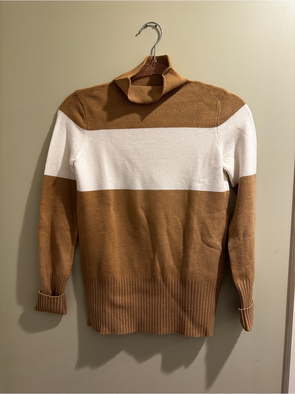 French Connection Camel and White Turtleneck Sweater